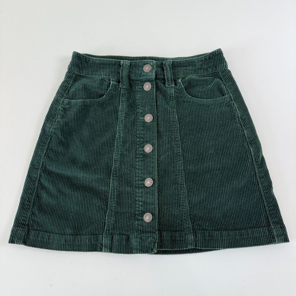 American Eagle Outfitters Super Hi-Rise A-Line Skirt Green Corduroy Women's 00